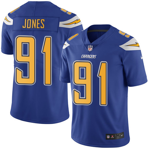 Nike Chargers #91 Justin Jones Electric Blue Men's Stitched NFL Limited Rush Jersey